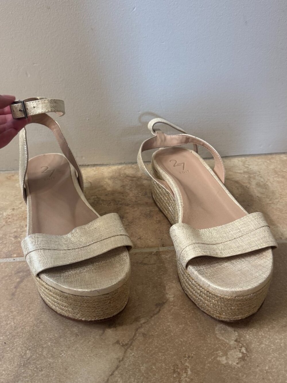 27 Edit platform gold shoes with ankle strap